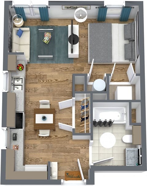 Floor plan for studio, 1 bath, 515 sqft